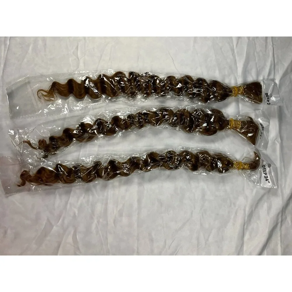 MeaQiiey #30 Light Brown Human Braiding Hair Deep Wave 24